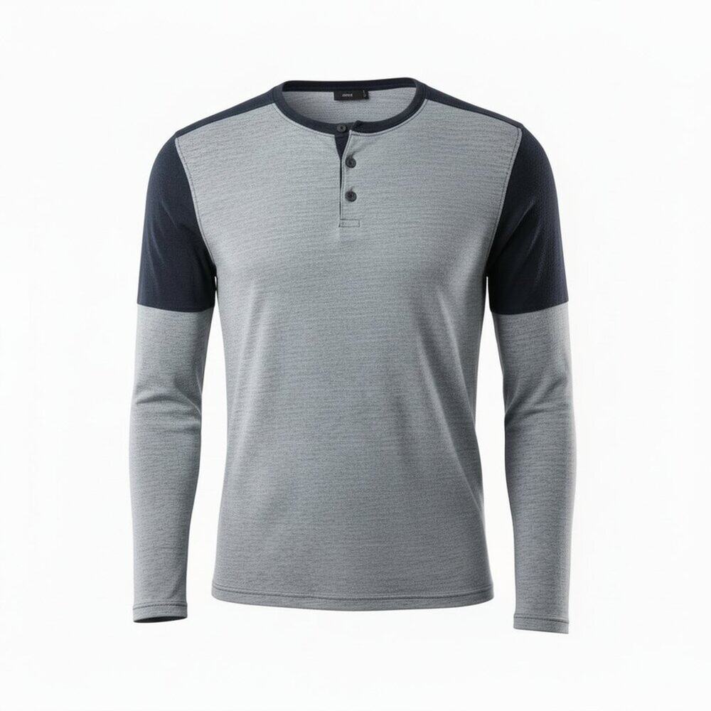 Vince Sporty Jaspe Color Block Henley Cashmere Blend Grey Navy Medium